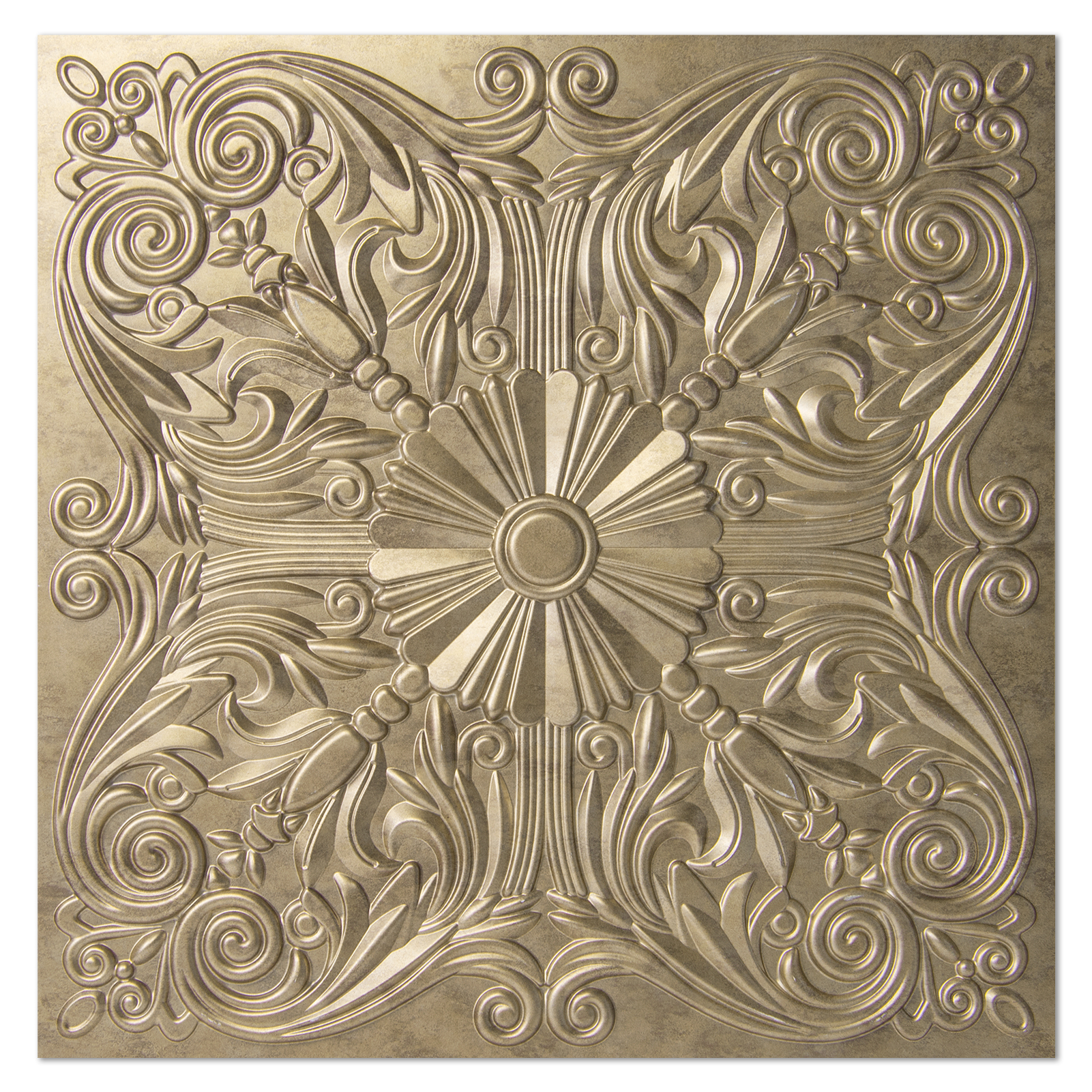 A10904AG12 -Art3d Decorative Ceiling Tile 2'x2' Glue up, Lay in Ceiling Tile,12-pack,Spanish Floral in Antique Gold