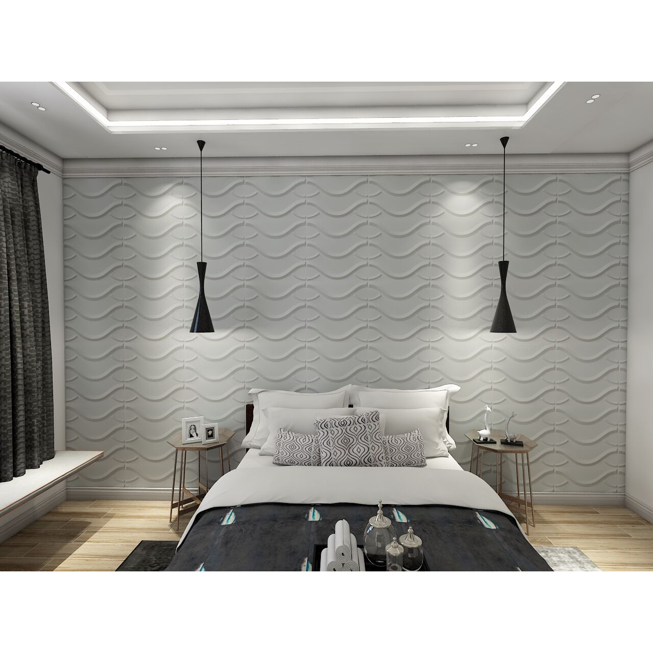 3D Wall Panel PVC Textured Wall Wave Design, White, 12 Tiles 32 SF