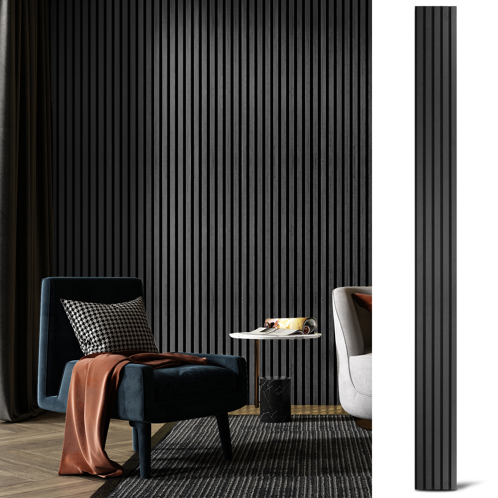 A31001MB04-Art3d 4-Piece Wood Slat Acoustic Panels for Stylish Decor and Noise Reduction, 3D Textured Panel for Ceiling and Wall, Matte Black