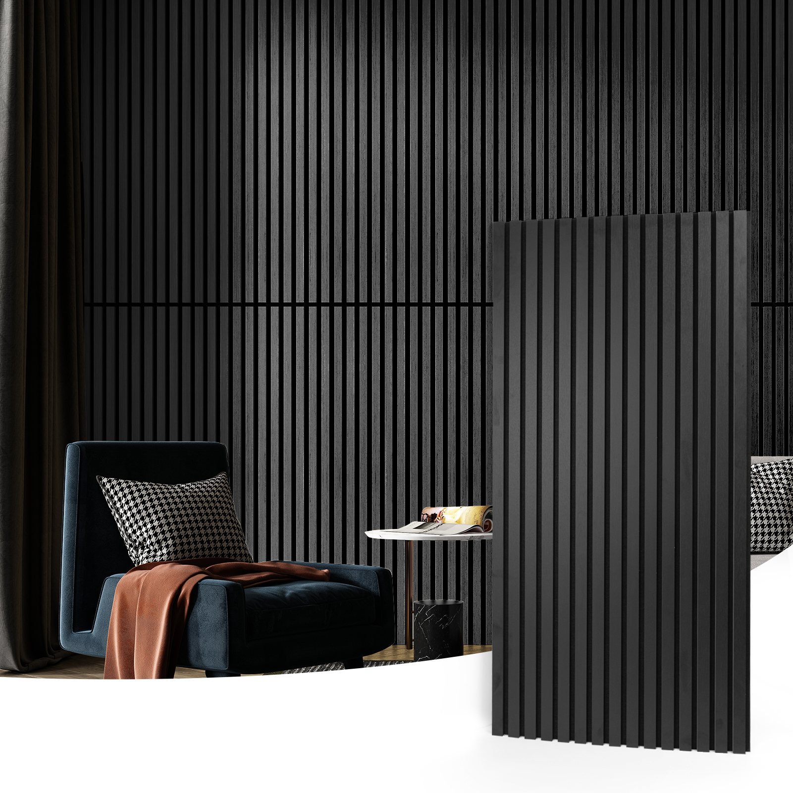 A31111MB04-Art3d 4 Wood Slat Acoustic Panels for Wall and Ceiling - 3D Fluted Sound Absorbing Panel with Wood Finish