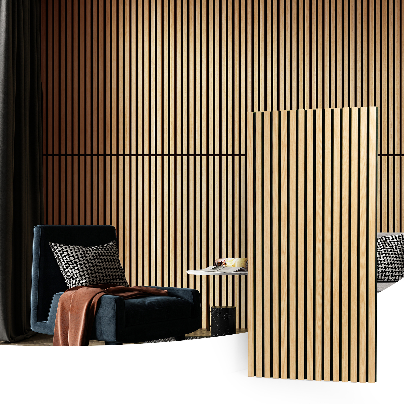 A31116OK04-Art3d 4 Wood Slat Acoustic Panels for Wall and Ceiling - 3D Fluted Sound Absorbing Panel with Wood Finish